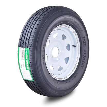 Free Country Trailer Tire Wheel ST205/75R15 8Ply D 107N 5X5 White Spoke Rim - size: ST205/75R15 /8PR /5x5