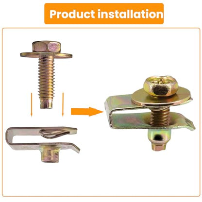 100 Pcs M6-1.0 Body Bolts and U Nuts Kits, Bumper Fender Liner Push Pull Metal Rust-Resistant U Retainer, Universal for Most Cars Fastening Accessories, Steel, Gold - color: Gold