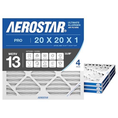 Aerostar Air Filter 20x20x1 MERV 13 AC Filter, HVAC, Furnace Filter, 4 Pack - style: 4 PACK