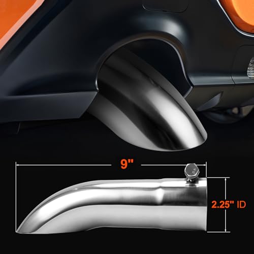 LCGP 2.25 Inch Inlet Turn Down Exhaust Tip, 2.25 Inch Inside Diameter Inlet, 9" Length Stainless Steel Turndown Exhaust Pipe - size: 2.25 Inch, style: Silver