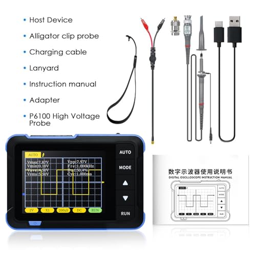 Handheld Digital Oscilloscope Multimeter, DSO152 2.8" TFT Kit - Portable Automotive Pocket Oscilloscope, 2.5MS/s High Sampling Rate, 200KHz Bandwidth, Trigger Function Auto/Normal/Single