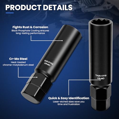 10 Spline Lug Nut Key Set, 3-Piece Thick Wall Spline Socket Set - size: 3PCS Spline Lug Nut Socket Set