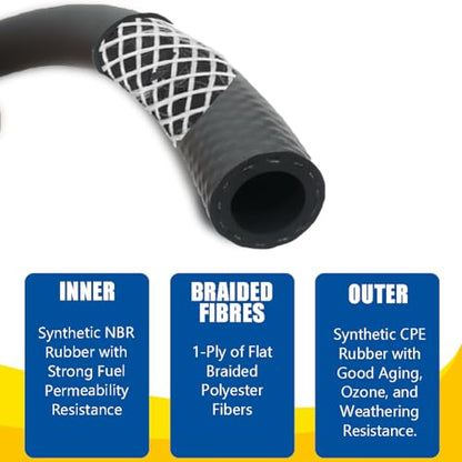 3/8 Transmission Oil Cooler Hose - J1532 Power Steering Hose 10FT, Ideal for Fuel, Hydraulic, and Power Steering 300PSI High Pressure - size: 3/8 10FT