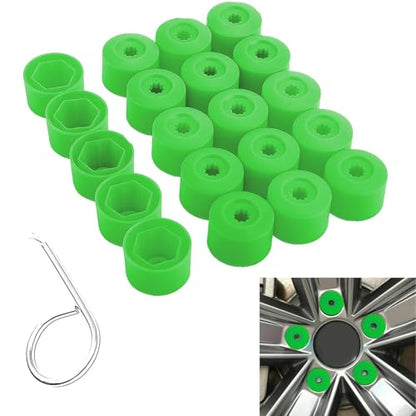 20PCS Car Wheel Lug Nut Covers, 17mm Wheel Bolt Cover Caps with Removal Tool, Black Lug Nut Covers Replacement 1K0 601 173 Compatible with VW Jetta Beetle Passat GTI CC (Green) - color: Green