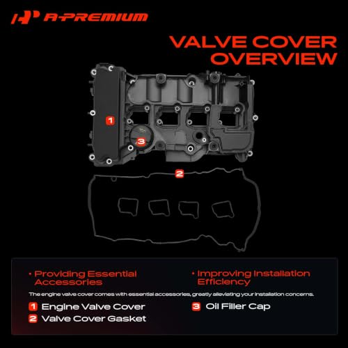 A-Premium Engine Valve Cover with Valve Cover Gasket Compatible with Mercedes-Benz C180 2011-2012, C200/E250 2011-2014, C250 2012-2015, E200 2012-2013, SLK200/SLK250 2012-2015, L4 1.8L