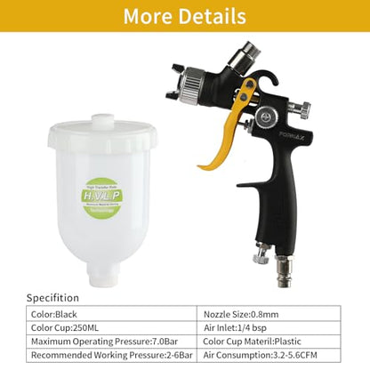 FORNAX Mini HVLP Paint Spray Gun with 0.8mm Nozzle, 250 cc Capacity, Brush and Wrench