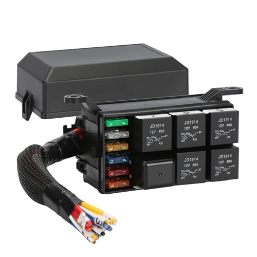 12V Pre-Wired Fuse Relay Box,6 Relays and 6 ATC/ATO Blade Fuses, 5 * 5-Pin 1 * 4Pin 40A Relay Block and Kit, for Cars Truck - size: 40A 6 Relay 6 Fuse(old style)