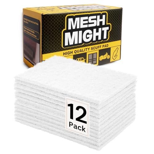 12-Pack 6"x9" Non-Woven Scuff Pads - Non-Abrasive for Post-scouring/Sanding Cleaning and Finishing, Paint Primer Prep - Automotive, Auto Body, Woodworking, Surface Preparation (White) - color: White
