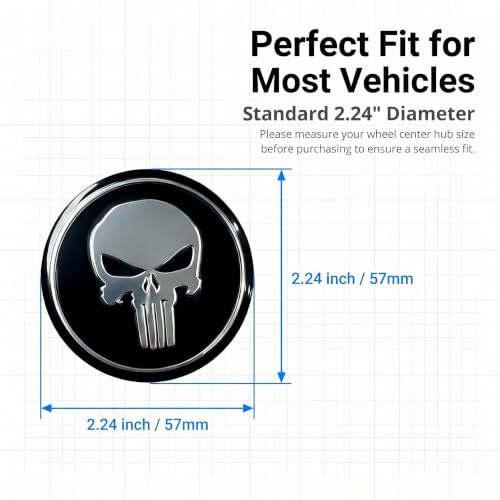 4 PCS Car Wheel Center Hub Cap Cover, Metal Skull Wheel Cover Center Caps Sticker, Universal Personalized Self-Adhesive Scratch-Proof Hub Cap Cover, for Most Cars, Trucks, SUVs (Black) - color: Black
