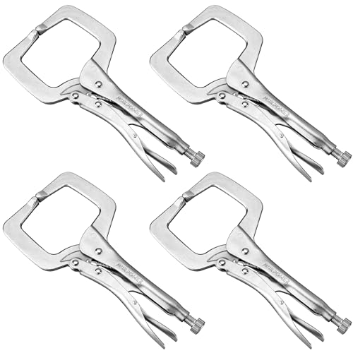 MAXPOWER 11-inch Locking C Clamp, Heavy Duty C-Clamp Locking Pliers with Regular Tip for Welding - 4 Pack - size: 4pcs 11"