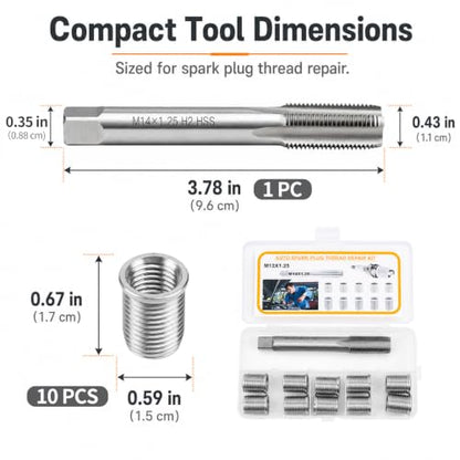 M12x1.25 Spark Plug Thread Repair Kit, 11‑Piece Tap & Inserts Set - color: M12x1.25