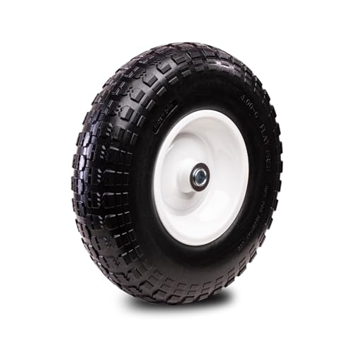 Taifa 1 PC 13 Inch Solid Flat Free Replacement Tires and Wheels 4.00-6 with 5/8'' Bearing and 2.17'' Offset Hub, Air Less Wheel for Wheelbarrow/Wagon/Hand Truck/Trolley/Garden Scooter etc. - color: 13x400-6PU-5/8'' Bearing-1 PC