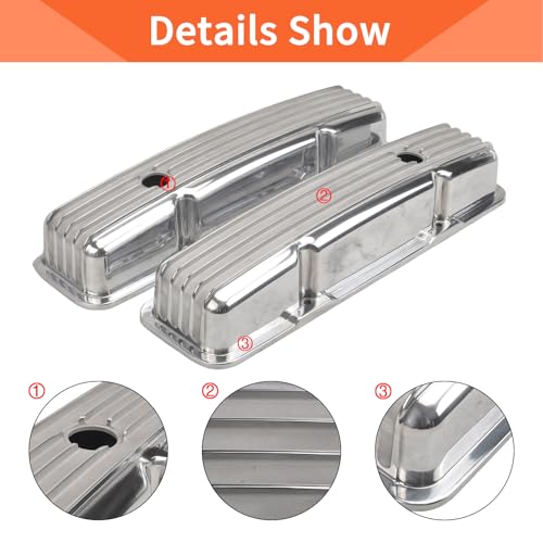Aluminum Valve Covers with Holes Retro Finned Polished - color: Polish, size: SBC 58-86