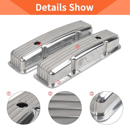 Aluminum Valve Covers with Holes Retro Finned Polished - color: Polish, size: SBC 58-86