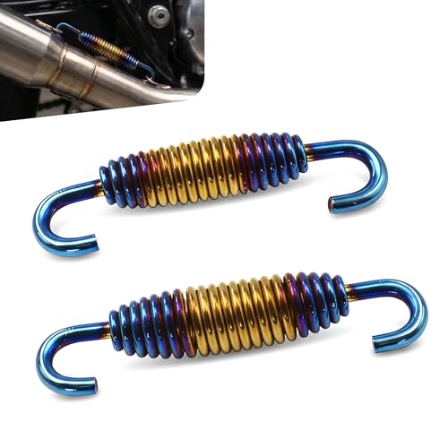 2PCS Motorcycle Exhaust Muffler Spring, Stainless Steel Modified Exhaust Spring Hooks, 40mm-60mm Extended Noise Reduction Swivel Springs, Universal for Motorcycles, Scooters and ATVs (Blue)