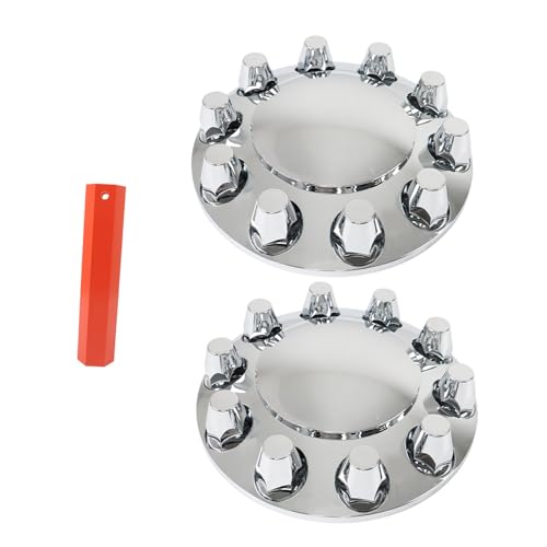 Silscvtt Chrome Semi Truck Hub Cover Wheel Axle Cover Center Caps Complete with 33mm Screw-on Lug Nuts for 22.5 Inches and 24.5 Inches Semi Truck Wheels 2 Front - size: 2 Front and 0 Rear