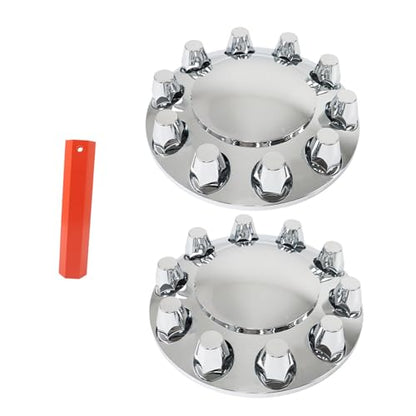 Silscvtt Chrome Semi Truck Hub Cover Wheel Axle Cover Center Caps Complete with 33mm Screw-on Lug Nuts for 22.5 Inches and 24.5 Inches Semi Truck Wheels 2 Front - size: 2 Front and 0 Rear