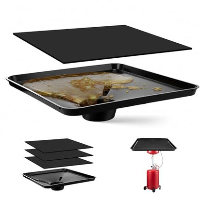 17892 Transmission Drain Pan with 3Pcs 22'' Oil Drain Splash Pad, Universal Fluid Drain Funnel Compatible with 87031 87032, Large Capacity Leak-Proof Pan for Oil, Coolant & Transmission Fluid Change - size: 17892-1
