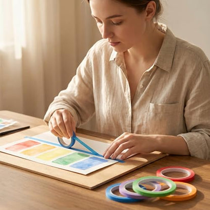 JINBING Washi Paper Masking Tape Art Tape for DIY Nail Arts Drawing Pattern Making Painters Tape 1/4 Inch x 27 Yard 10 Rolls (Mix 5 Colors) - color: Mix 5 colors