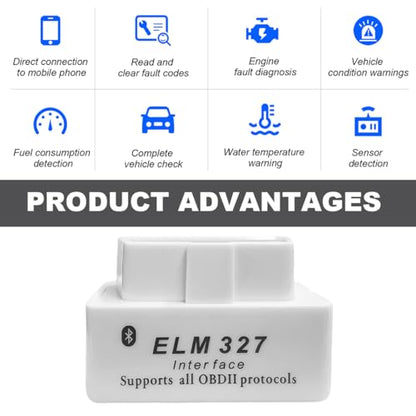 KVAEY OBDII Car Auto Diagnostic Scanner, ELM327 Automotive Bluetooth Scan Tool and Code Reader, Professional Car Bluetooth Engine Fault Code Reader, Universal Car Accessories (White) - color: White, size: 1 PCS