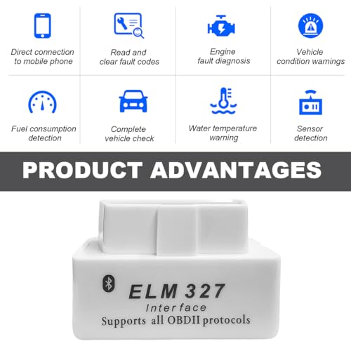 KVAEY 2 PCS OBDII Car Auto Diagnostic Scanner, ELM327 Automotive Bluetooth Scan Tool and Code Reader, Professional Car Bluetooth Engine Fault Code Reader, Universal Car Accessories (White) - color: White, size: 2 PCS