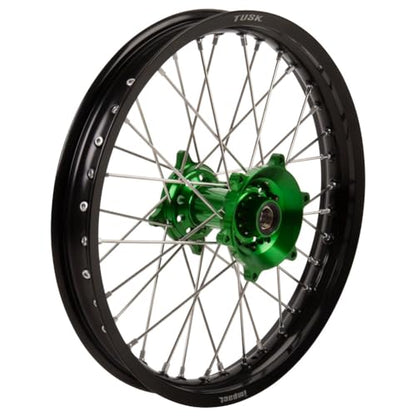 TUSK Impact Complete Rear Wheel Package 19 x 2.15 Black Rim/Silver Spoke/Green Hub for Kawasaki KX450 X 2021-2023