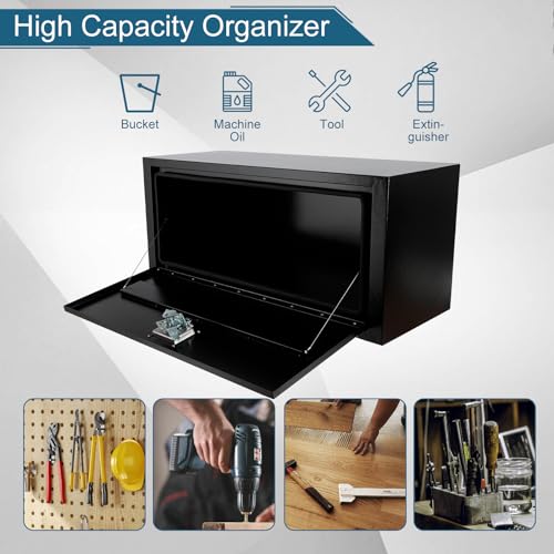 36"X14"X16" Underbody Steel Utility Truck Toolbox Black Heavy Duty Steel Trailer Box Pick Up Truck Tool Box Storage Organizer w/Lock & Keys - size: 36"x14"x16"