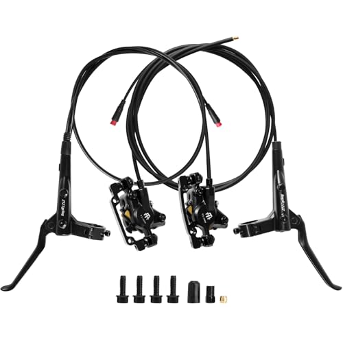 E-Bike Hydraulic Disc Brake Set, 2-PIN 2-Pistons Electric Power-Off Hydraulic Brakes Set, Left Front 950mm Right Rear 1880mm Pre-Bled with Mineral Oil Brakes Kit for eBike, MTB, Scooters - color: Black