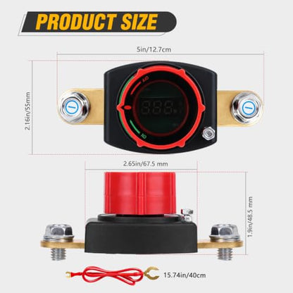 Nilight Side Post Battery Disconnect Switch with Led Voltmeter Display - color: 275A Side Post ON/Off Switch w/Voltmeter Display