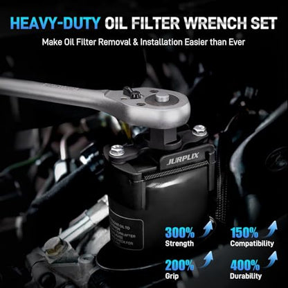 Universal Adjustable Oil Filter Wrench– 2-3/8 to 3-1/8 Inch (60-80mm) Cap Style Tool, 1/2" Drive Removal Tool with Non-Slip Serrated Jaws – Fits Small to Medium Spin-on Filters, UTVs, JetSkis - size: 60-80 mm (1 Piece)