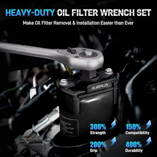 2PCS Universal Adjustable Oil Filter Wrench 60-80 mm & 80-105 mm, Oil Filter Removal Tool with Auto-Clamp Spring, 1/2" Drive Cap Wrench Set with Non-Slip Jaws, Fits Small to Heavy Duty Spin-on Filters - size: 60-80 mm & 80-105 mm (2 Pieces)
