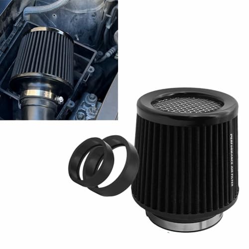 Cone Air Filter 4 inch Inlet, Premium 6.5“ Tall High Airflow Mesh Top Clamp-on Short Engine Replacement with 3"/3.5" Adapters, Washable Reusable Tapered Pod Filter, Universal Fit (Black) - color: Black