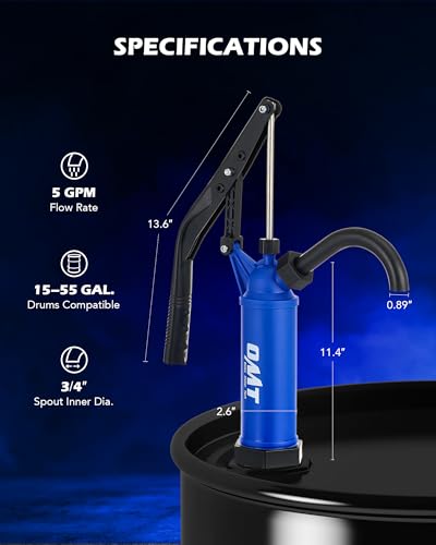 OMT 55 Gallon Drum Pump, Fits 5 to 55 Gallon Drums & Barrels - color: Blue Lever Action Reinforced PP Pump