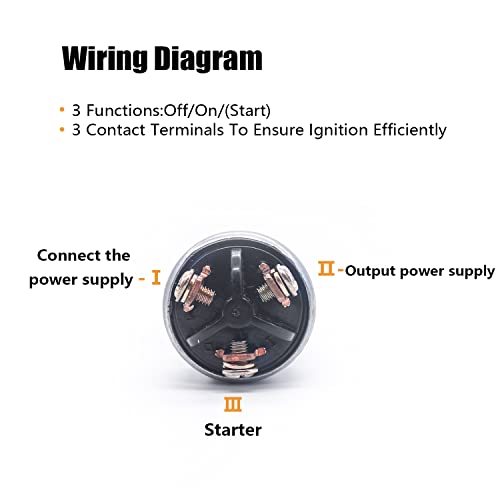 mankk 3 Wires Ignition Switch with Key 12V Universal Engine Starter Key Switch Off/On/(Start) 3 Position with 2 Keys for Car Motorcycle Tractor UTV ATV Modified Car
