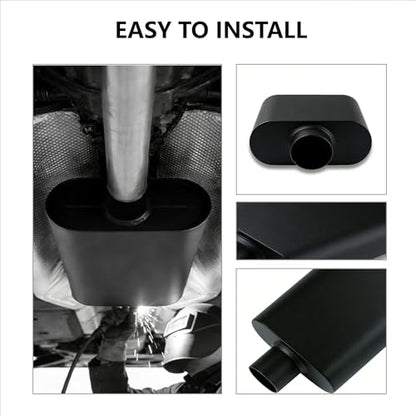 Universal 2.5 Inch Performance Muffler - 2.5" Offset In 2.5" Center Out - Black High Temperature Paint - 17.3" Overall Length, Performance Exhaust Muffler for Trucks, Cars, SUVs - size: 2.5 inch