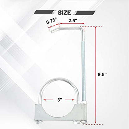 Exhaust Clamp With Hanger Fits 3" Exhaust Pipe, 2PCS - size: 3''