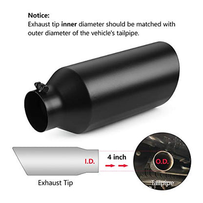 Exhaust Tip 4" Inlet to 7" Outlet, A-KARCK 4" Inlet 18" Long Exhaust Tailpipe Tip Black Coating Stainless Steel Bolt On Design - size: 4" to 7", 18" long, style: Black