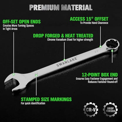 SWANLAKE 30-Piece Combination Wrench Set, Metric & SAE (8-22mm & 1/4” to 1-1/16”),12-Point Open End Standard Wrench Set, Mechanics Wrenches Sets, Chrome Vanadium Steel with Storage Rack - style: 30-Piece Combination