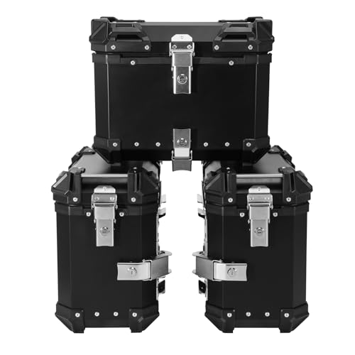 TCT-MOTORPARTS Aluminum Trunk Luggage Top Case & Pannier Side Case Fits for BMW R1300GS 2023-2025 - color: Black Saddlebags (36L)+Trunk (45L)