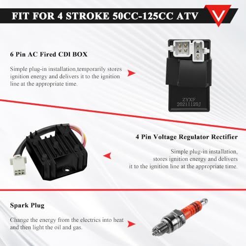 PRO BAT ATV Wiring Harness Kit with Electric AC CDI 4-Wire Rectifier - color: O Spark Plug&B Regulator/Ignition Coil
