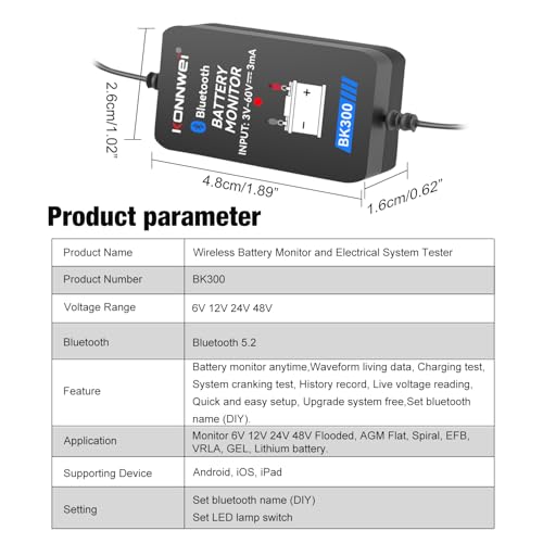 KONNWEI Bluetooth Battery Monitor 6V 12V 24V 48V for Lithium Battery