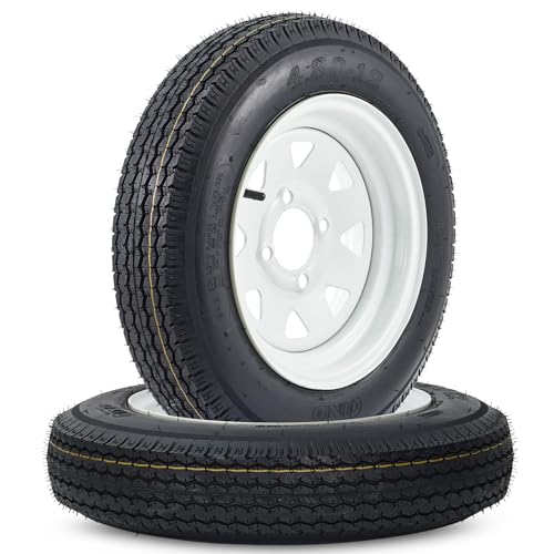 GarveeTech 2PCS 4.80-12 4.80x12 480-12 Trailer Tires with 12 inch Rims, 2 Pack 4.80 12 Tires 4 Lug on 4 inch, Center Bore 2.83", 6PR, Muti Function Lawn Mower Tire & Tractor Turf Tire & Boat Tire - size: 4.80-12, style: 4 lug