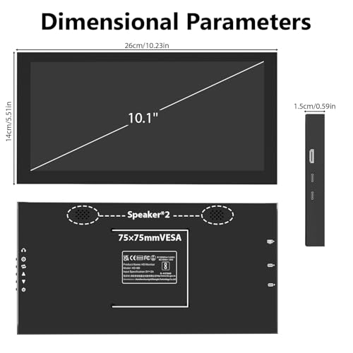10.1 Inch Secondary Mini Monitor,IPS Stretched Bar LCD Travel Display