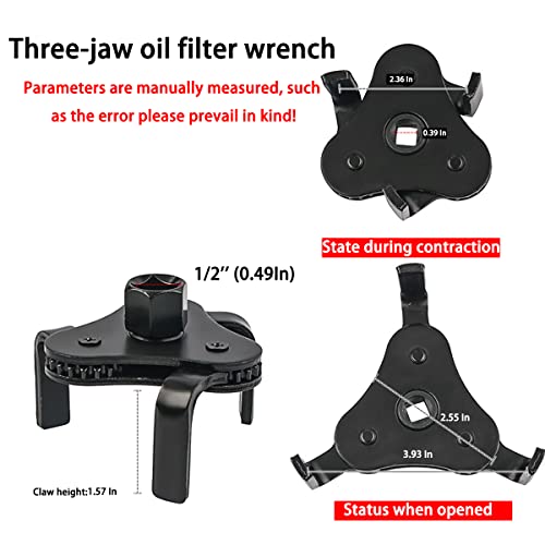 AUCELI Universal Oil Filter Wrench, 3 Jaw Adjustable Oil Filter Removal Tool, 2 Inch to 4-1/4 Inch Range Heavy Duty Oil Filter Change Set - color: Black/White
