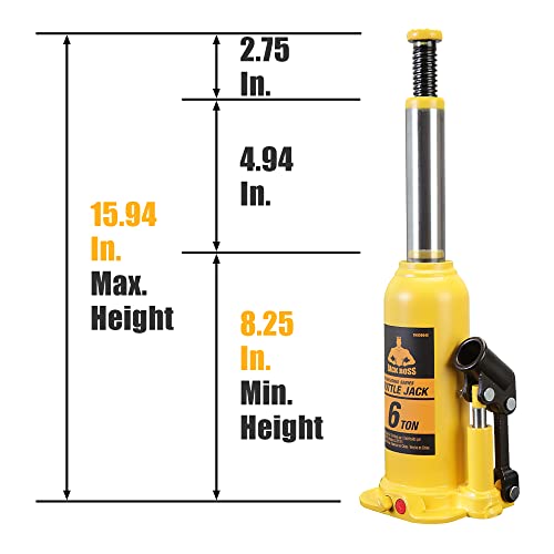 6 Ton (12,000 LBs) Hydraulic Welded Bottle Jack,portable Jack with pump handle for cas,yellow,TH90604X - style: 6 Ton (12,000 LBs)