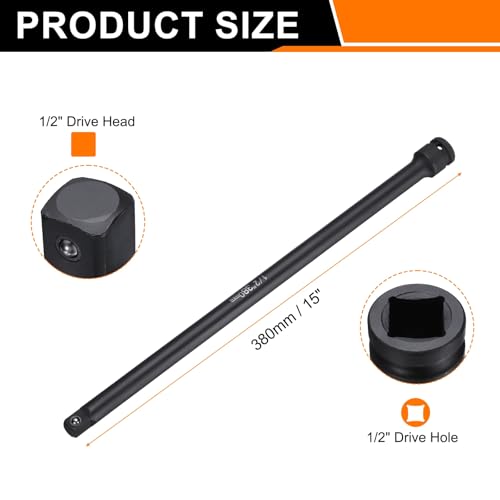 HARFINGTON Socket Extension Bar 1/2" Drive 15" Long CR-V Steel - size: 1/2" Square Drive 15" Long
