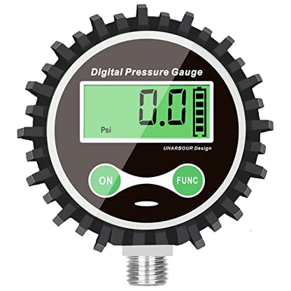 Uharbour Digital Air Pressure Gauge 5-200psi, 1/4" NPT Bottom - size: 5-200PSI