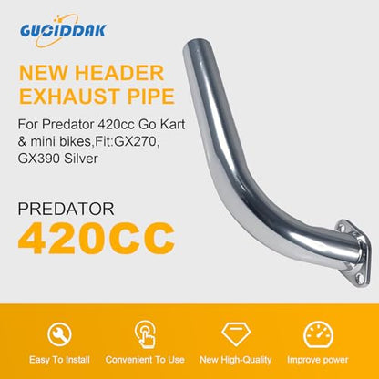 New 420cc Exhaust Header Pipe with Female Threaded - color: Silver