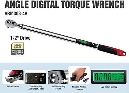 ACDelco ARM303-4A-340 1/2" Heavy Duty Digital Torque Wrench with Buzzer and LED Flash Notification - ISO 6789 Standards with Certificate of Calibration