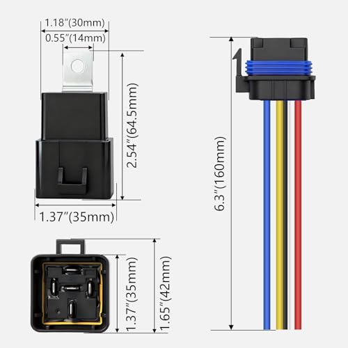 12V 40/30A 5-Pin SPDT Waterproof Relay and 14AWG Harness Kit - size: 12V 5Pin